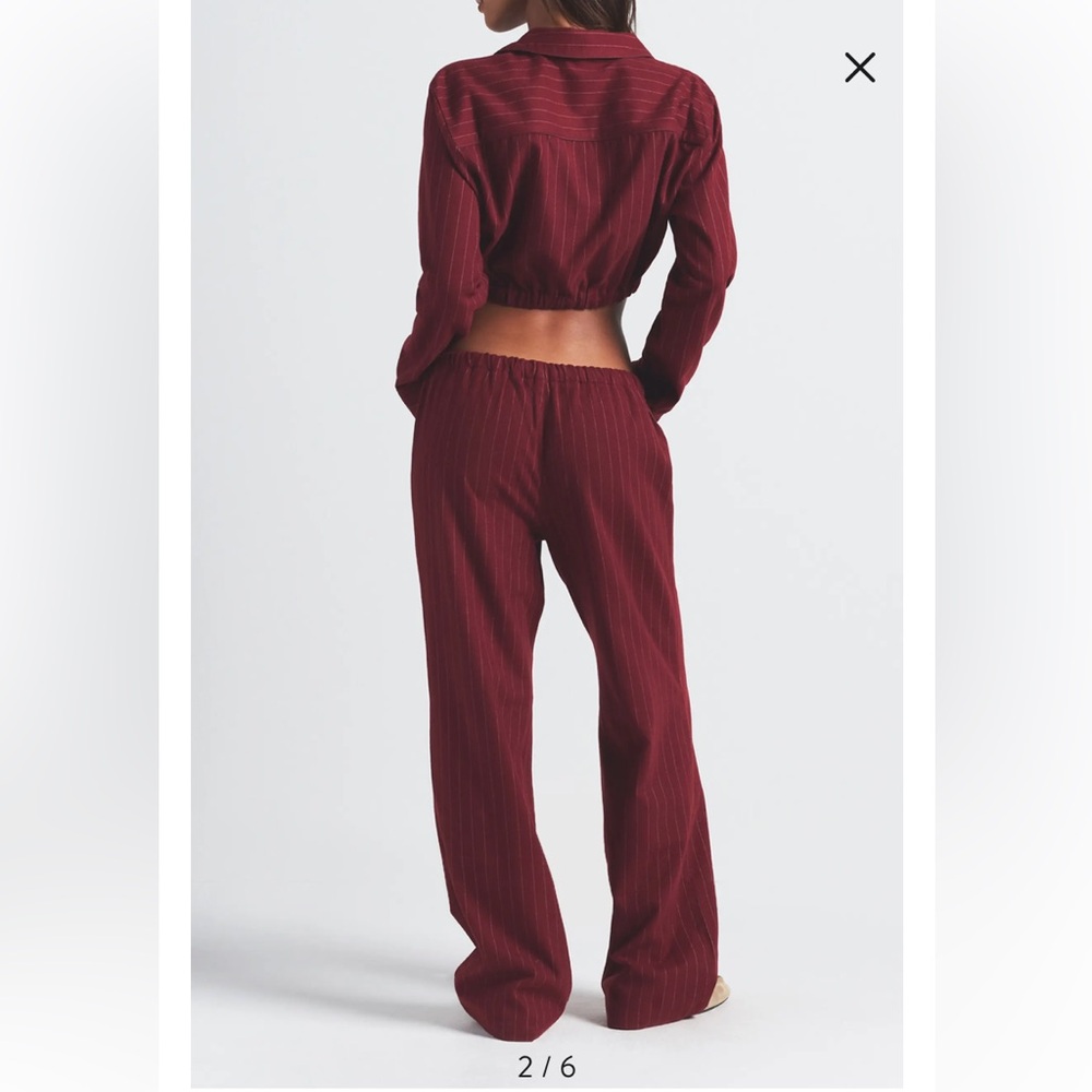 Skims Striped Burgundy Two-Piece Pajama Set - Picture 3 of 3